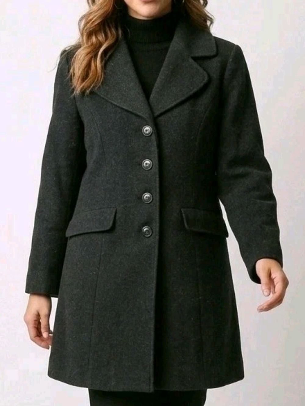 Preston & York Pea Coat Womens 1XWP Black 100% Wool Single Breasted Mid-Length